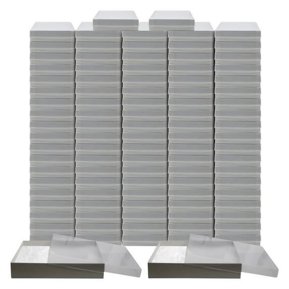 Novel Box 100 Pack White Cardboard Cotton Filled Jewelry Gift Boxes 7x5x1.25 Inches with See Thru Lids