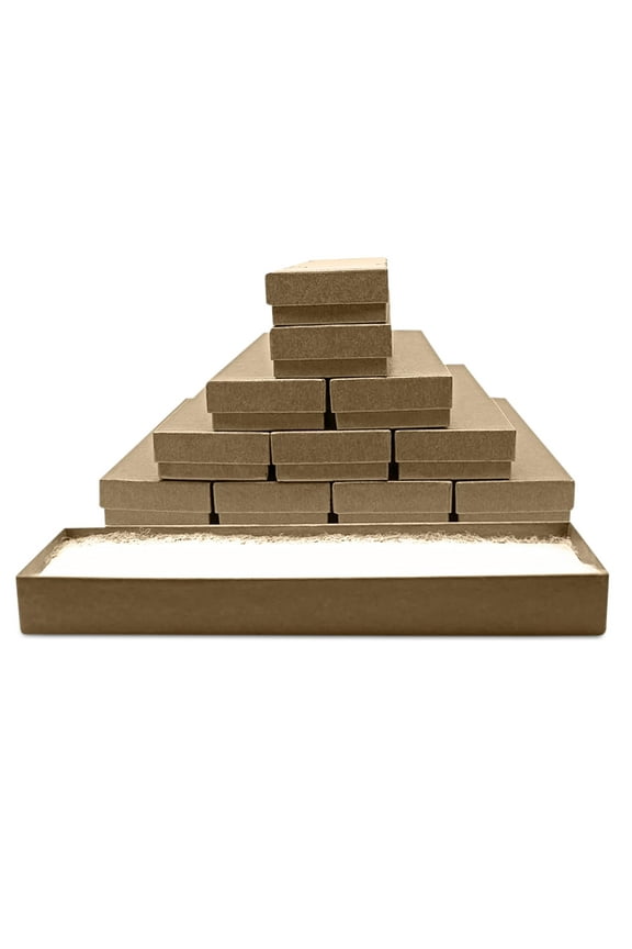 12 Pack Kraft Cardboard Cotton Filled Jewelry Gift Boxes 8x2x0.87 Inches with Lids