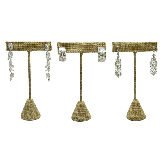 Novel Box 3 Pack Burlap Earring Tree Small T-Bar Display Stand 2.5x1x4.75 Inches - Earrings Holder