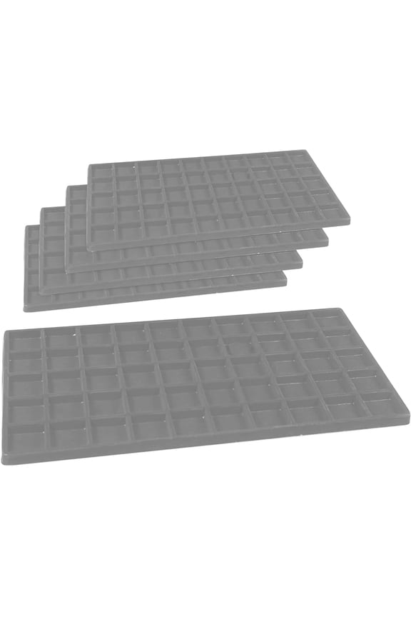 5 Pack 50-Slot Gray Liner Jewelry Storage Tray Inserts 14.75x8.25x1 Inches - Jewelry Pads