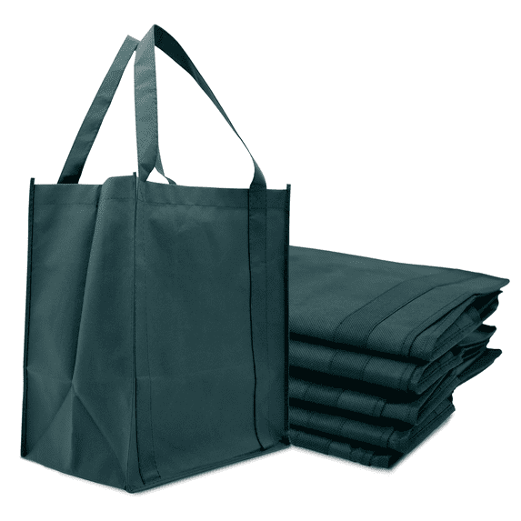 Novel Box 5 Pack Green Non-Woven Reusable Grocery & Picnic Tote Bags 13x15x10 Inches with Handles - Recyclable
