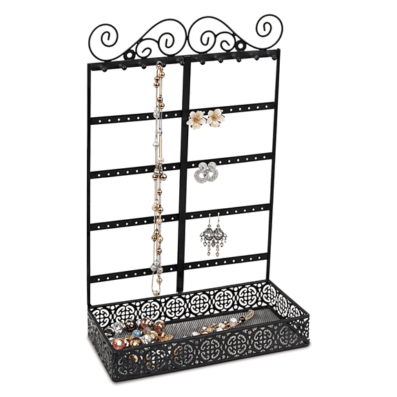 Novel Box 5-Tier Black Metal Jewelry Organizer Tower Tree Rack 4.25x10.25x16 In - Vintage Style Display