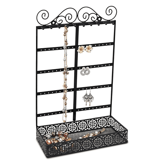 Novel Box 5-Tier Black Metal Jewelry Organizer Tower Tree Rack 4.25x10.25x16 In - Vintage Style Display