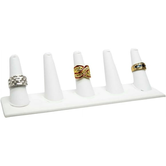Novel Box Burlap Jewelry 5 Rings Finger Display Stand 8x2.12x2.2 Inches with Square Base