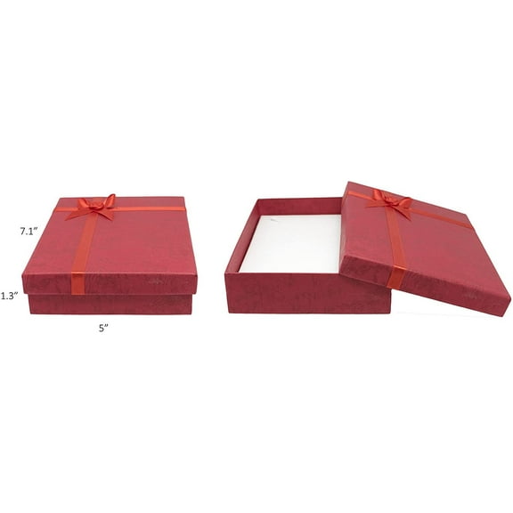 Novel Box Cardboard Jewelry Necklace Gift Boxes with Rosebug Bows in Assorted Colors 5X7.1X1.3 Pack of 6 + NB Cleaning Cloth