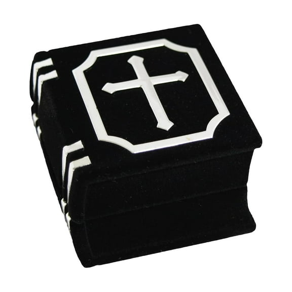 Novel Box Black Novelty Jewelry Ring/Earring 1.87x2x1.62 Inches Flocked Velvet Bible Shaped Box