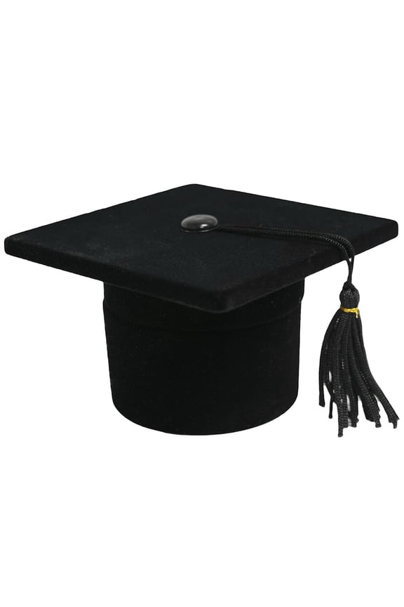 Black Novelty Jewelry Ring/Earring Flocked Velvet Graduation Hat Shaped Box - Jewelry Box