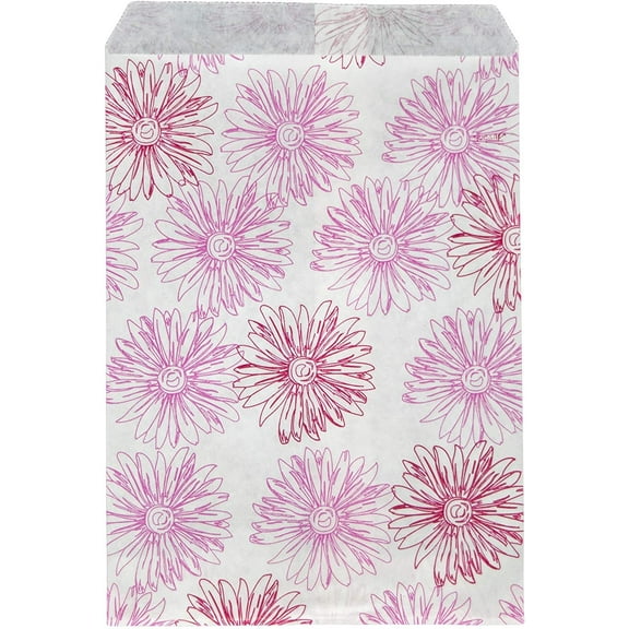 Novel Box Floral Print Paper Gift Candy Jewelry Merchandise Bag Bundle 5X7" 100 Count + Custom NB Pouch