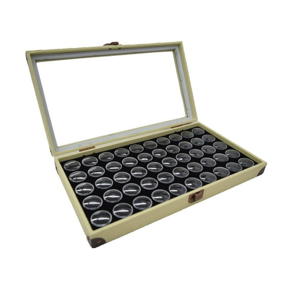 Novel Box Glass Top Linen Metal Clasp Jewelry Display Case With Gem Jar Insert