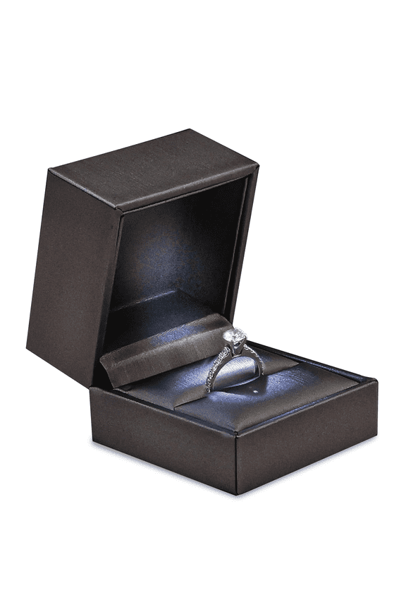 Gray Ring Box with LED Light for Jewelry Gift 2.37x2.37x1.87 In - Ring Boxes with Satin