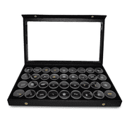 Novel Box Jewelry Display Case 14.75x8.25x1.15 with Attached Acrylic Lid+36 Gem Jars & Black Foam