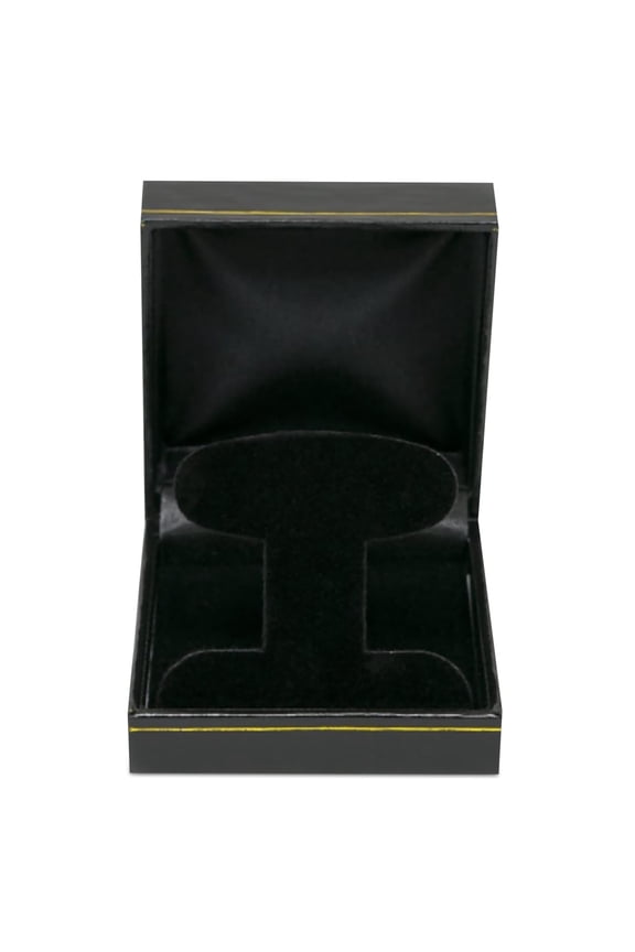 Black Faux Leatherette Earring Box with Gold Trim for Jewelry Storage & Gift Presentation