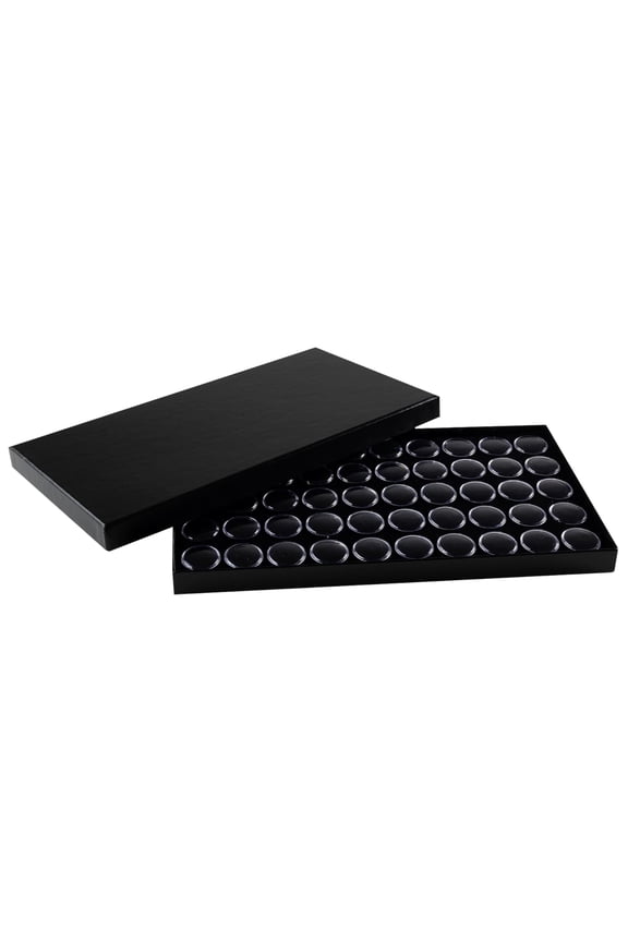 Jewelry Display Tray with Fitted Lid 8.25x14.75x1 + 50 Gems Jars & Black Foam Liner