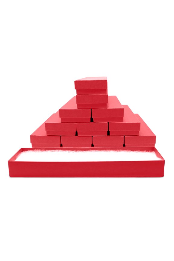 12 Pack Red Cardboard Cotton Filled Jewelry Gift Boxes 8x2x0.87 Inches with Lids