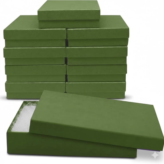 Novel Box 10 Pack Green Cardboard Cotton Filled Jewelry Gift Boxes 5.5x3.5x1 Inches with Lids