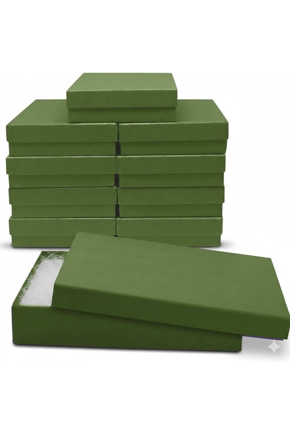 10 Pack Green Cardboard Cotton Filled Jewelry Gift Boxes 5.5x3.5x1 Inches with Lids