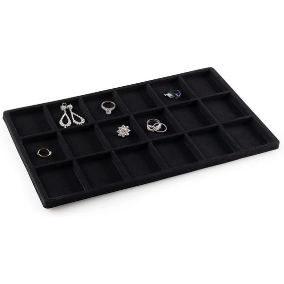 Novel Box 18-Slot Black Jewelry Display Flocked Tray Inserts for Ring Earring Cufflink - 2 Pack