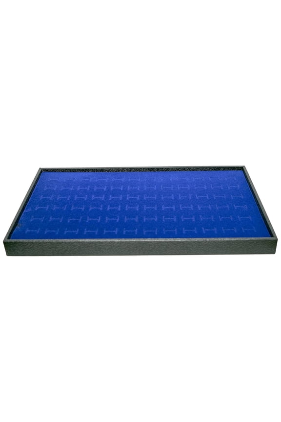 Black Stackable Wood Display Tray 8.25x14.75x1 Inches + 72-slot Blue Ring Foam Liner