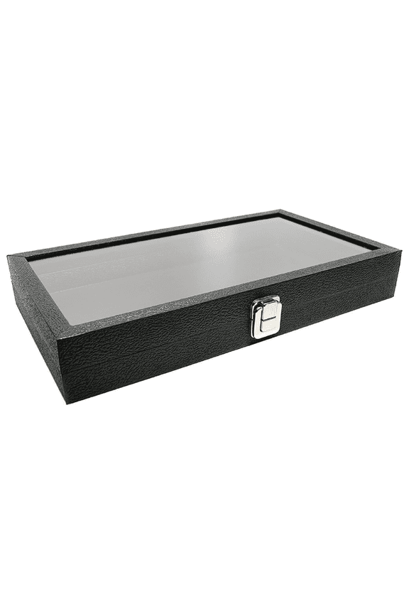 Black Leatherette Jewelry Display Case 8.25x7.25x2 Inches with Metal Clasp - Gem Holder