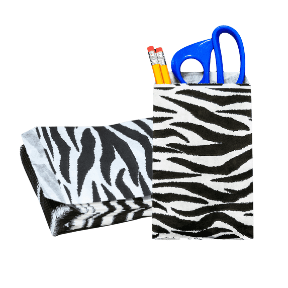 Novel Box 100 Pack Zebra Print 6x9" Paper Bags - Birthday, Gift, Party, Wedding & Shopping Bags
