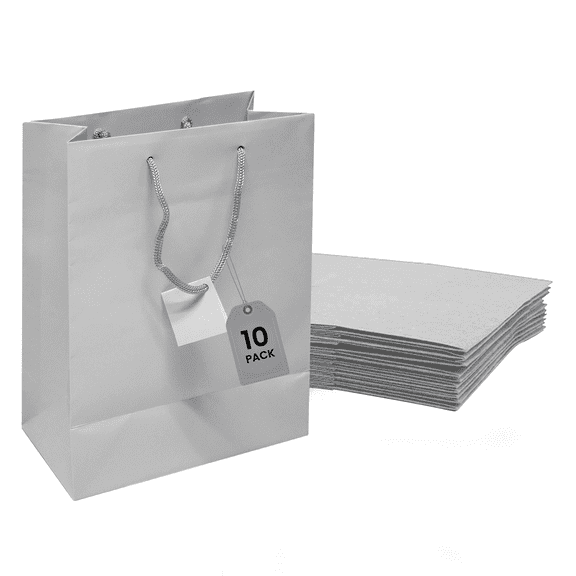 Novel Box 10 pack Silver Gift Bags with Handles 4.75x3.25x6.75 Inches - Shopping Bag for Groceries