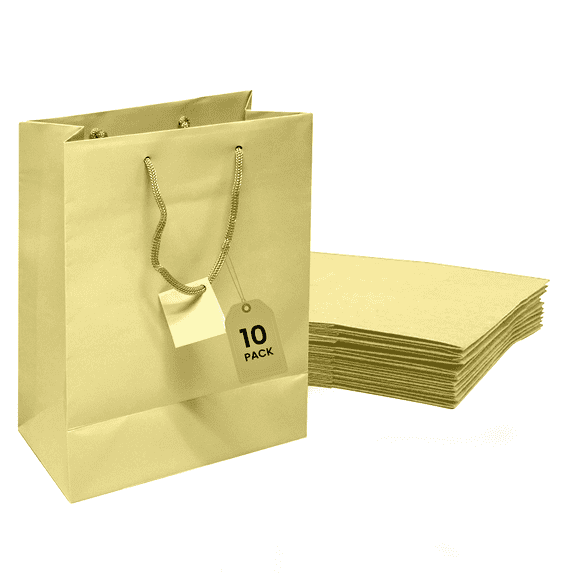 Novel Box 10 pack Ivory Gift Bags with Handles 8x4x10 Inches - Shopping Bag for Birthday Business