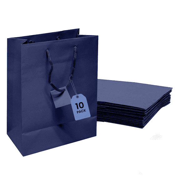Novel Box 10 pack Blue Gift Bags with Handles 4.75x3.25x6.75 Inches - Shopping Bag for Groceries