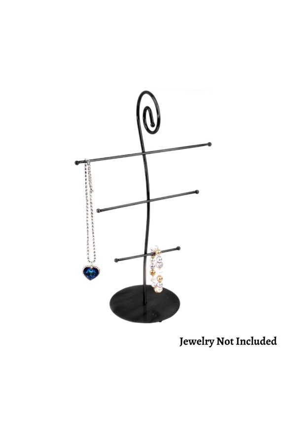 Black Metal 3 Row Elongated Necklace Jewelry Showcase Display Stand 10x16 Inches