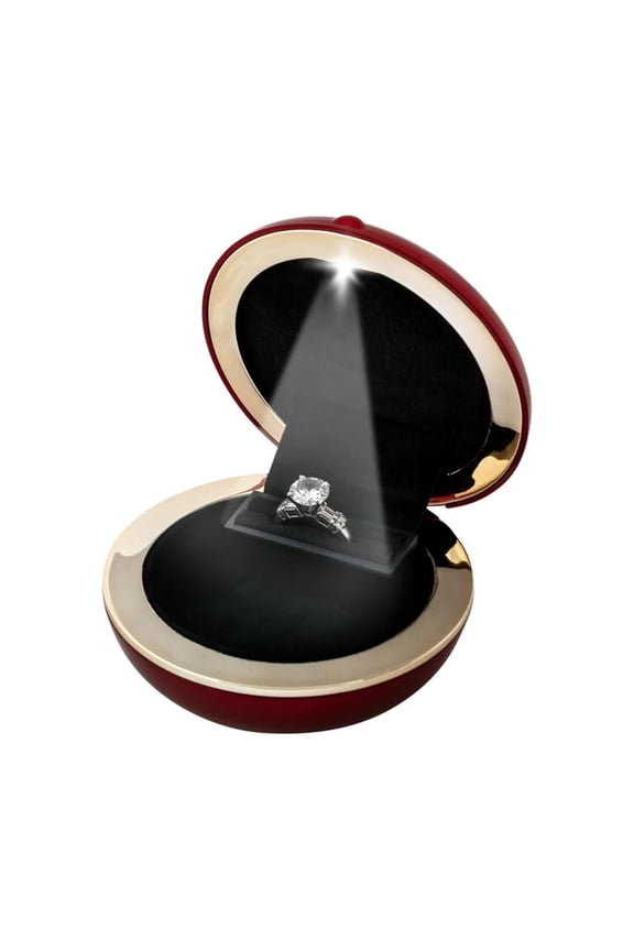 Red Ring Box with LED Light for Jewelry Gift 3x3x1.12 In - Slim Rings Boxes for Proposal
