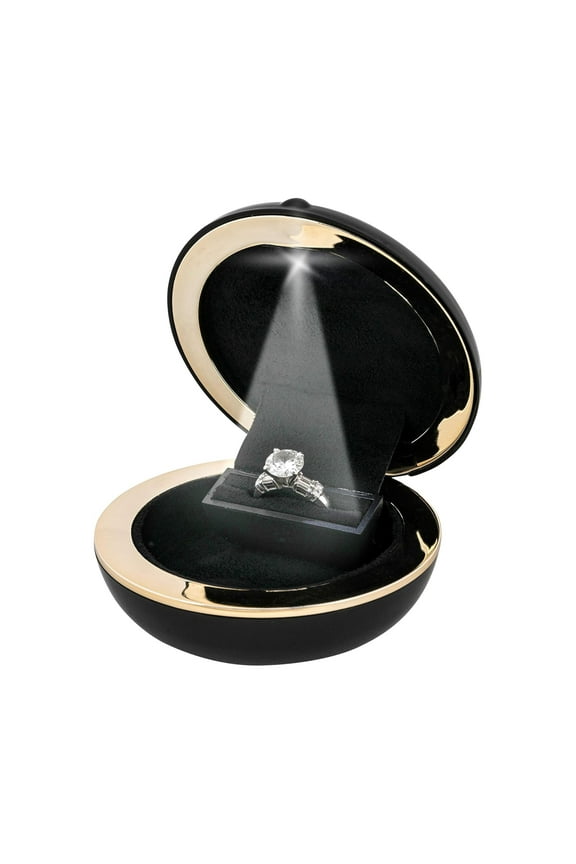 Black Ring Box with LED Light for Jewelry Gift 3x3x1.12 In - Slim Rings Boxes for Proposal