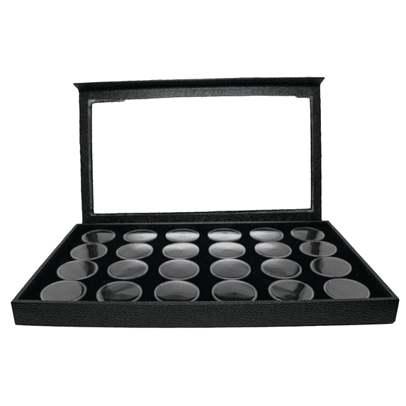 Novel Box Jewelry Display Case 14.75x8.25x1.15 with Detachable Acrylic Lid+24 Gem Jars & Black Foam