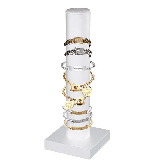 Novel Box White Leatherette Vertical Bracelet/Bangle Display Tower - Jewelry Organizer Tower Stands