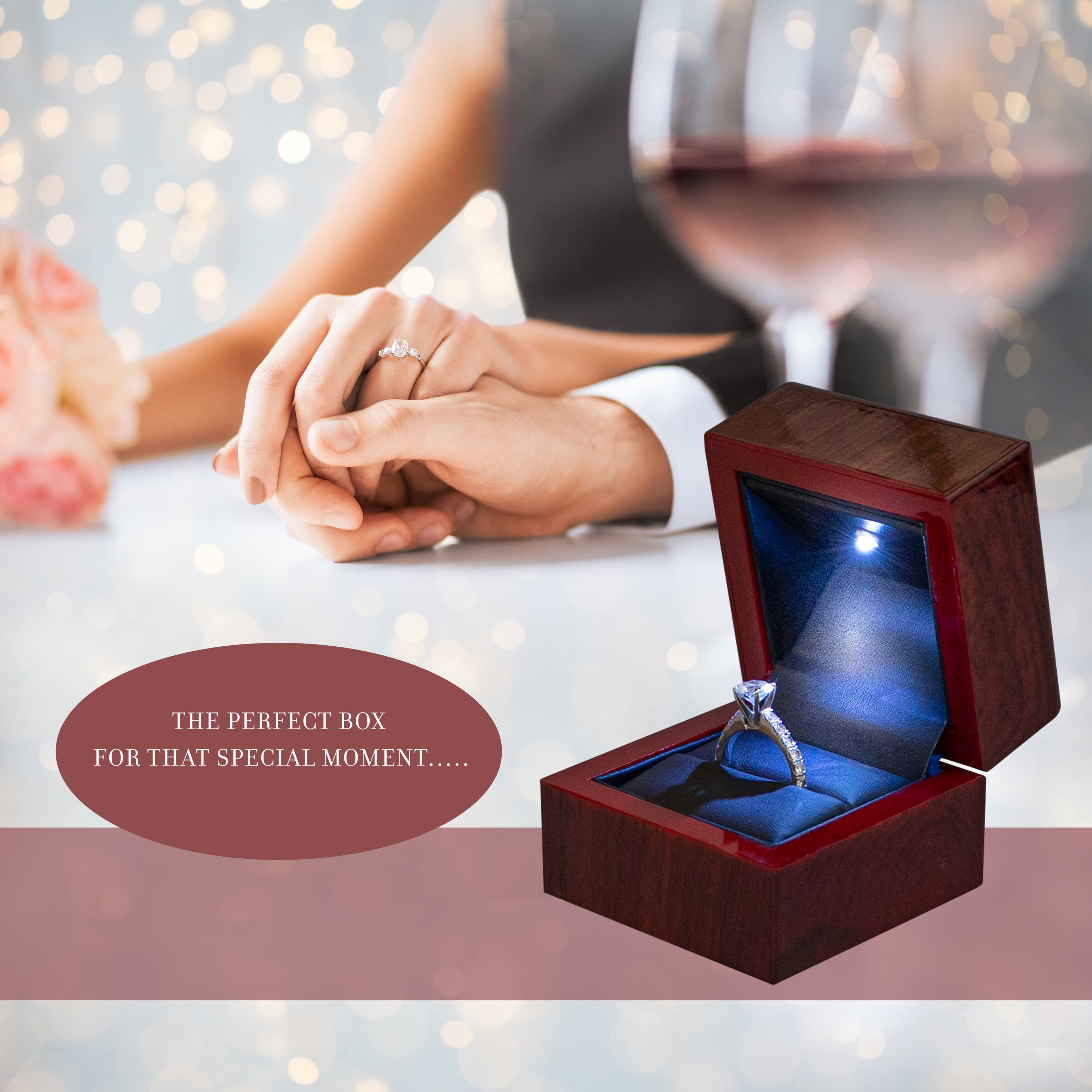 Novel Box Wood Engagement Ring Box Black insert With Led Light ...