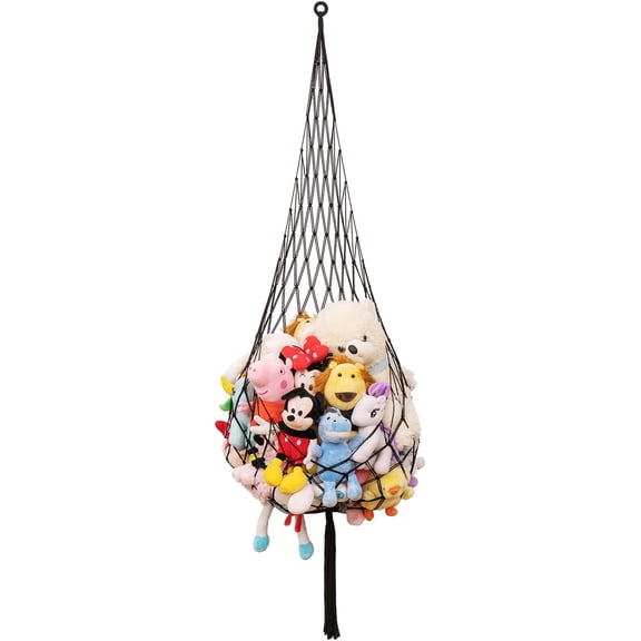 Novel Stuffed Animal Net or Hammock-Ceiling Hanging Net 6.5Ft- One Hook Only! Convenient for Corners, Walls and Ceiling Hanging Net, Stuff Animal Storage for kid room Bedroom Playroom-Black