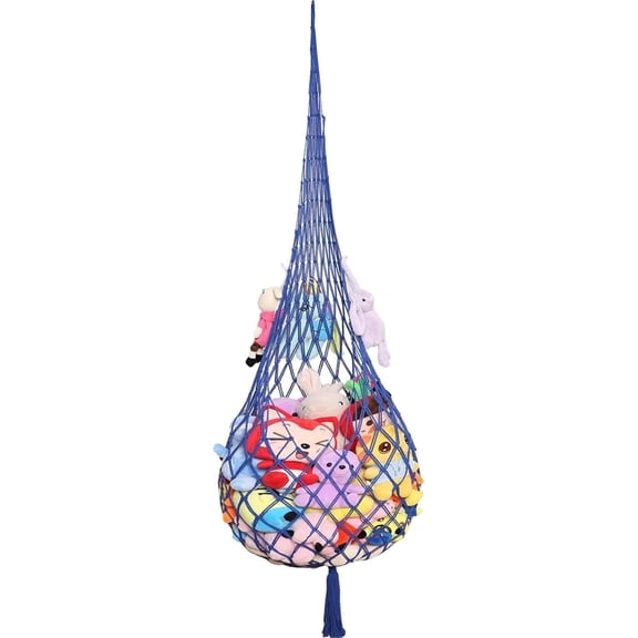 Novel Stuffed Animal Net or Hammock Macrame Plush Toy Display- 6.5ft H,One Hook! Perfect for The Tiny Space in Corner,Walls and Ceiling Hanging Net-Blue