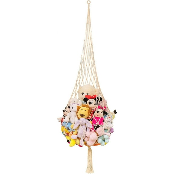 Novel Stuffed Animal Net or Hammock Macrame Toy Display- 6.5ft H,One Hook! Perfect for The Tiny Space in Corner,Wall Ceiling Hanging Net, Stuffies Animal Storage for Kid Room Bedroom Playroom Decor