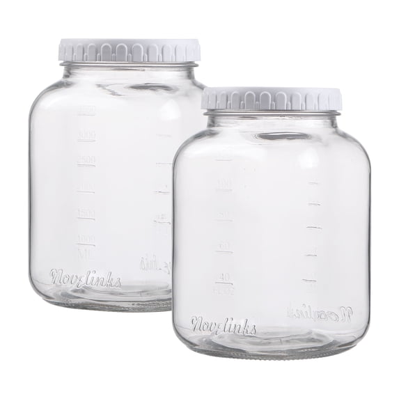 Novelinks 1 Gallon Glass Storage Jar with Wide Mouth Airtight Plastic Lid, Large Clear Container for Dry Goods, Fermentation, Canning, Pantry,2 pack