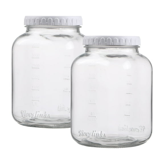 Novelinks 1 Gallon Glass Storage Jar with Wide Mouth and Airtight Plastic Lid, Large Clear Container for Dry Goods, Fermentation, Canning, Pantry, Pickling, and Kitchen Organization,2 Pack