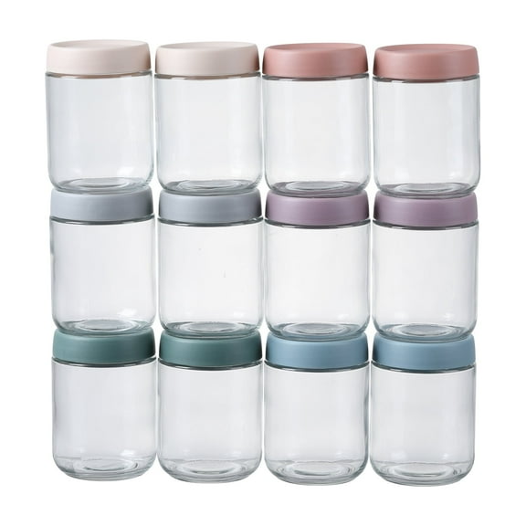 Novelinks 12 Pack Overnight Oats Containers with Plastic Lids,16 Oz Glass Mason jars with Airtight Lids, Clear Glass Fruit Yogurt Storage Jar,Kitchen Canisters