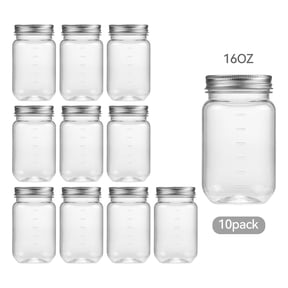 Novelinks 16 Ounce Plastic Jars with Lids Food Storage Containers 10 Pack Airtight Containers Clear Plastic Containers for Food - BPA Free,Silver