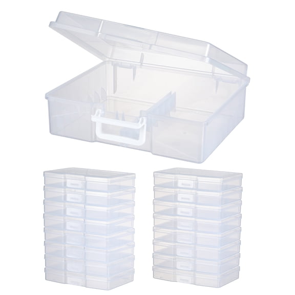 Novelinks 16 Transparent Photo Storage Boxes for 4x6 inch Pictures Photo Box Sticker Organizer,Clear