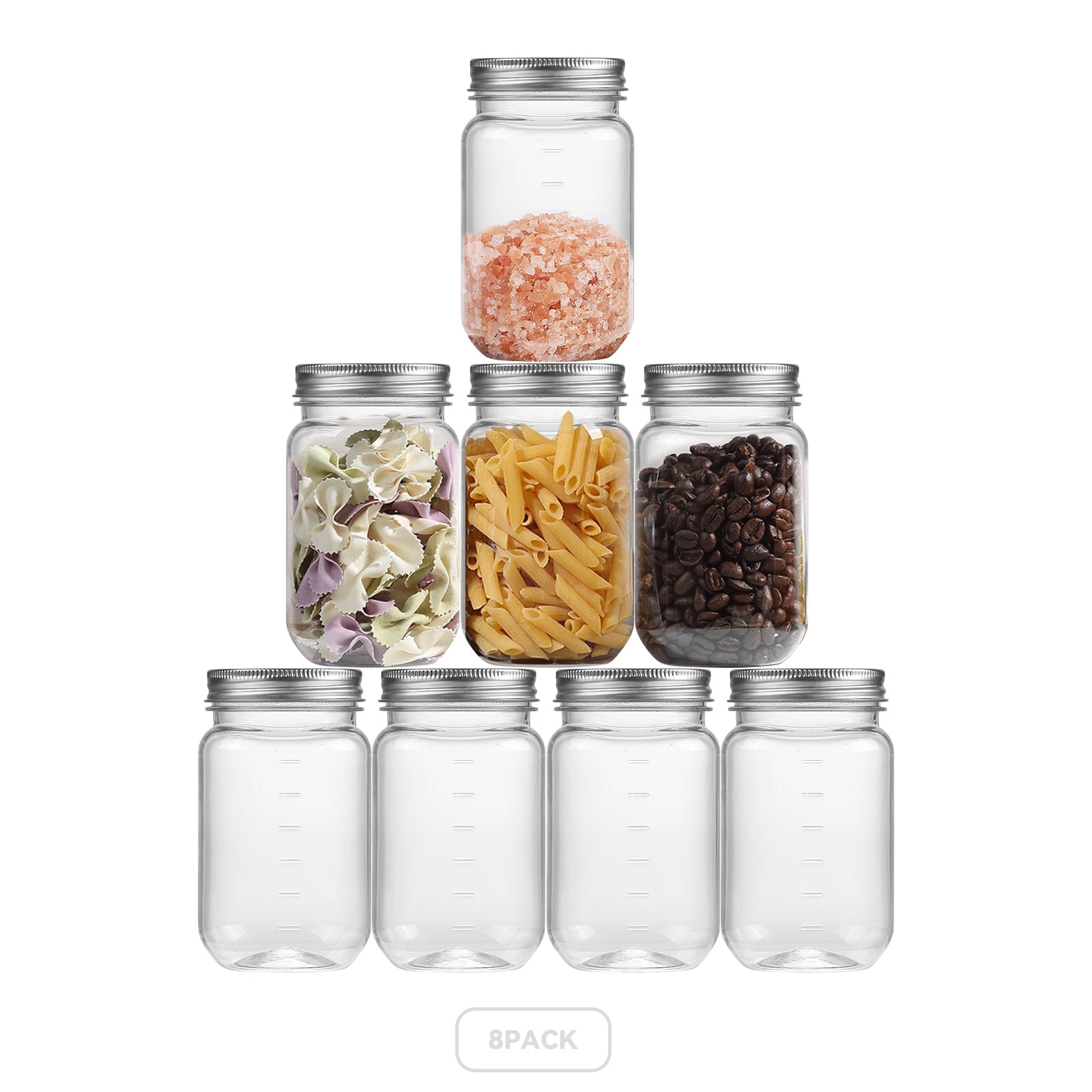 Novelinks 16 oz Airtight Jars with Silver Lids Plastic Food Storage ...