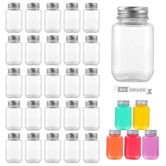 Novelinks 30 Pack 2 oz Plastic Storage Jars Clear Cosmetic Container with Lids Empty Sample Leak Proof Pot Jars for Travel Storage,Lotion,Cream,Jewelry,Eye Shadow,Painting,DIY Crafts,Silver