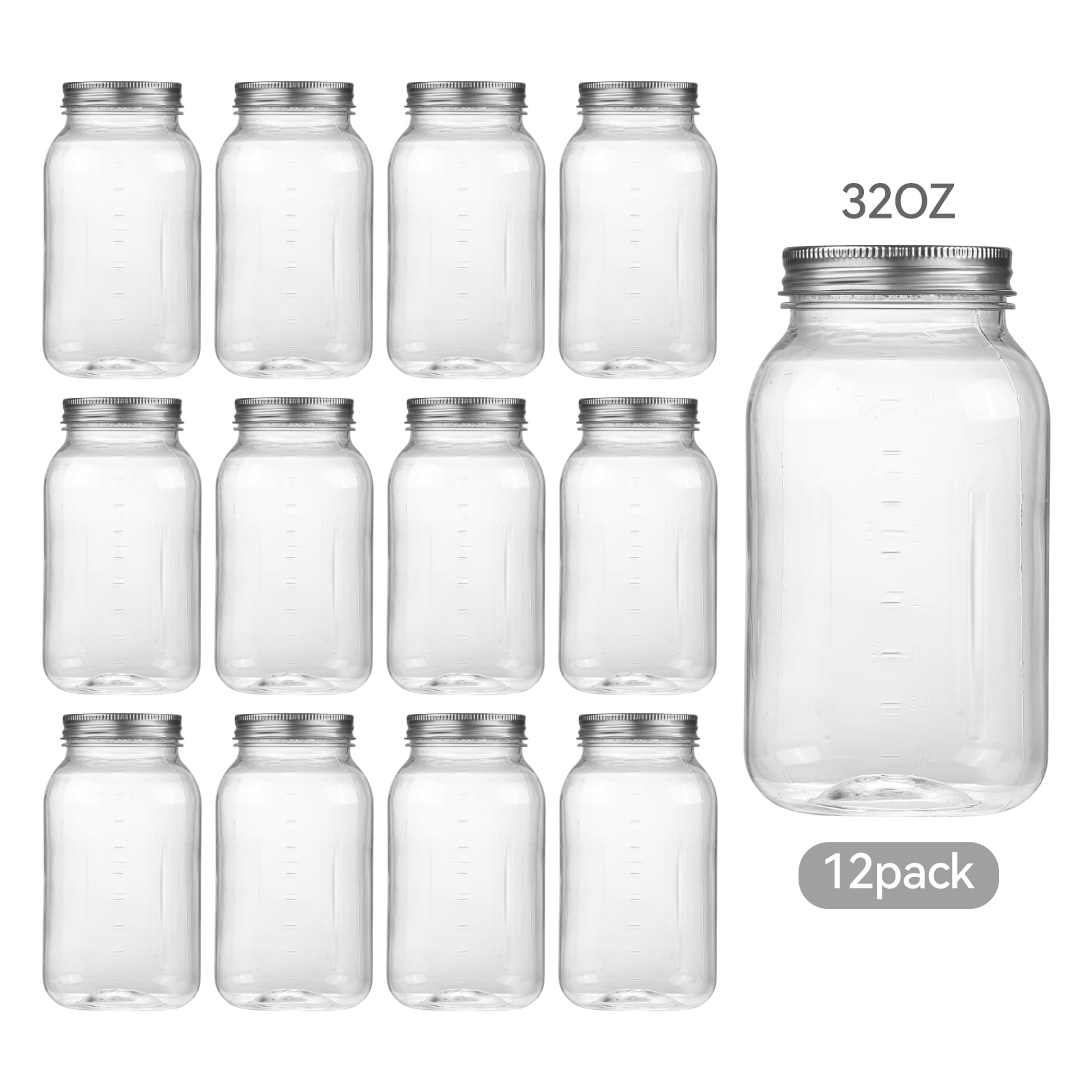 Novelinks 32oz Plastic Jars with Lids 12 Pack Clear Containers Airtight ...