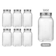 Novelinks 32oz Plastic Jars with Lids 6 Pack Clear Containers Airtight Food Storage Containers for Kitchen & Household,Silver