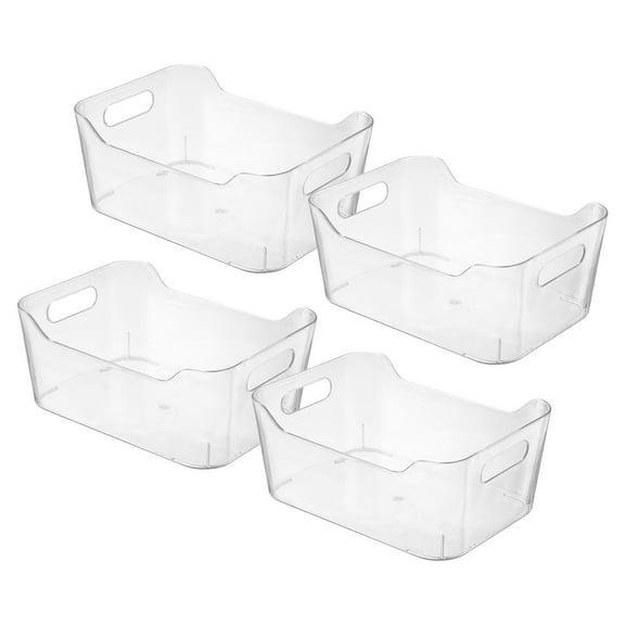 Novelinks 4 Pack Plastic Storage Bins Utility Storage Organizer Bin Clear Pantry Organization Cabinet Storage Containers,Medium