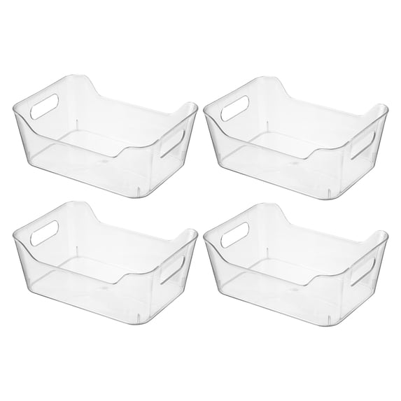 Novelinks 4 Pack Plastic Storage Bins Utility Storage Organizer Bin Clear Pantry Organization Cabinet Storage Containers,Small
