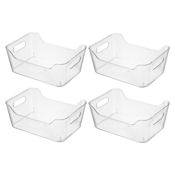 Novelinks 4 Pack Plastic Storage Bins Utility Storage Organizer Bin Clear Pantry Organization Cabinet Storage Containers,Small