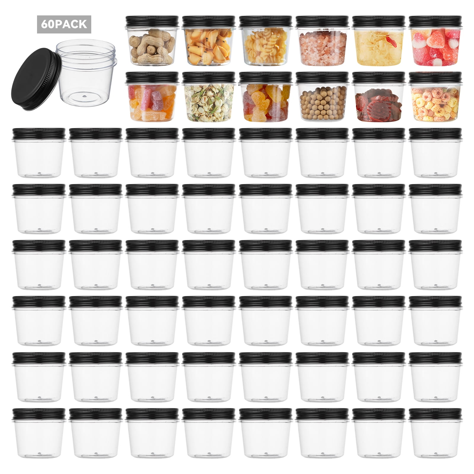 Novelinks 4 oz Airtight Jars with Black Lids Plastic Food Storage ...