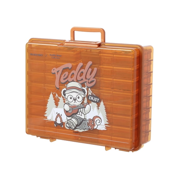 Novelinks 4x6 Inch Photo Boxes with 16 Inner Cases,Memory Organizer, Brown Plastic Box for Crafts, Stickers, Seeds, Art Supplies,Print with Camping Style Teddy Bear